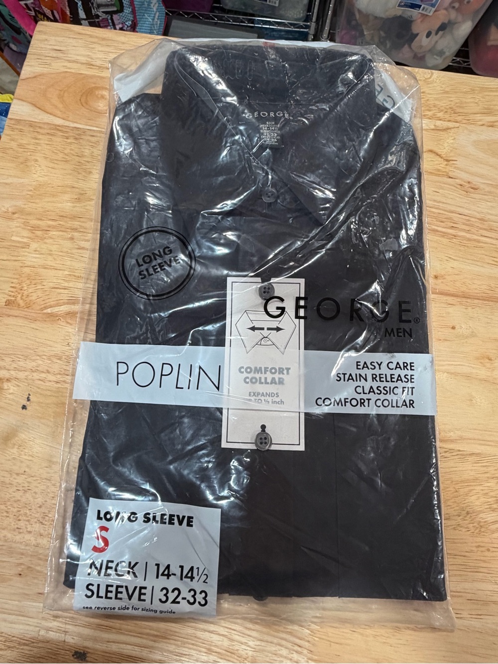 George Men’s Black Poplin Long Sleeve Dress Shirt - Comfort Collar